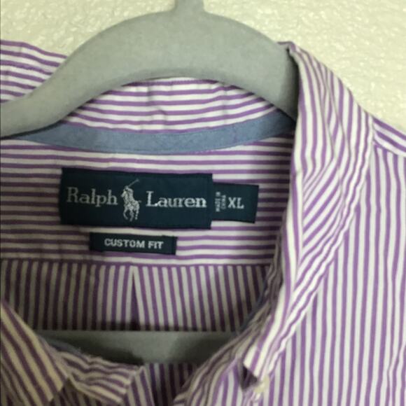 Ralph Lauren Custom Fit Purple Striped Men Button Down Size XL - Picture 3 of 4